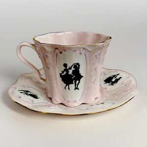 Vintage Haas & Czjzek Czechoslovakia Pink And Black Silhouette Cup And Saucer